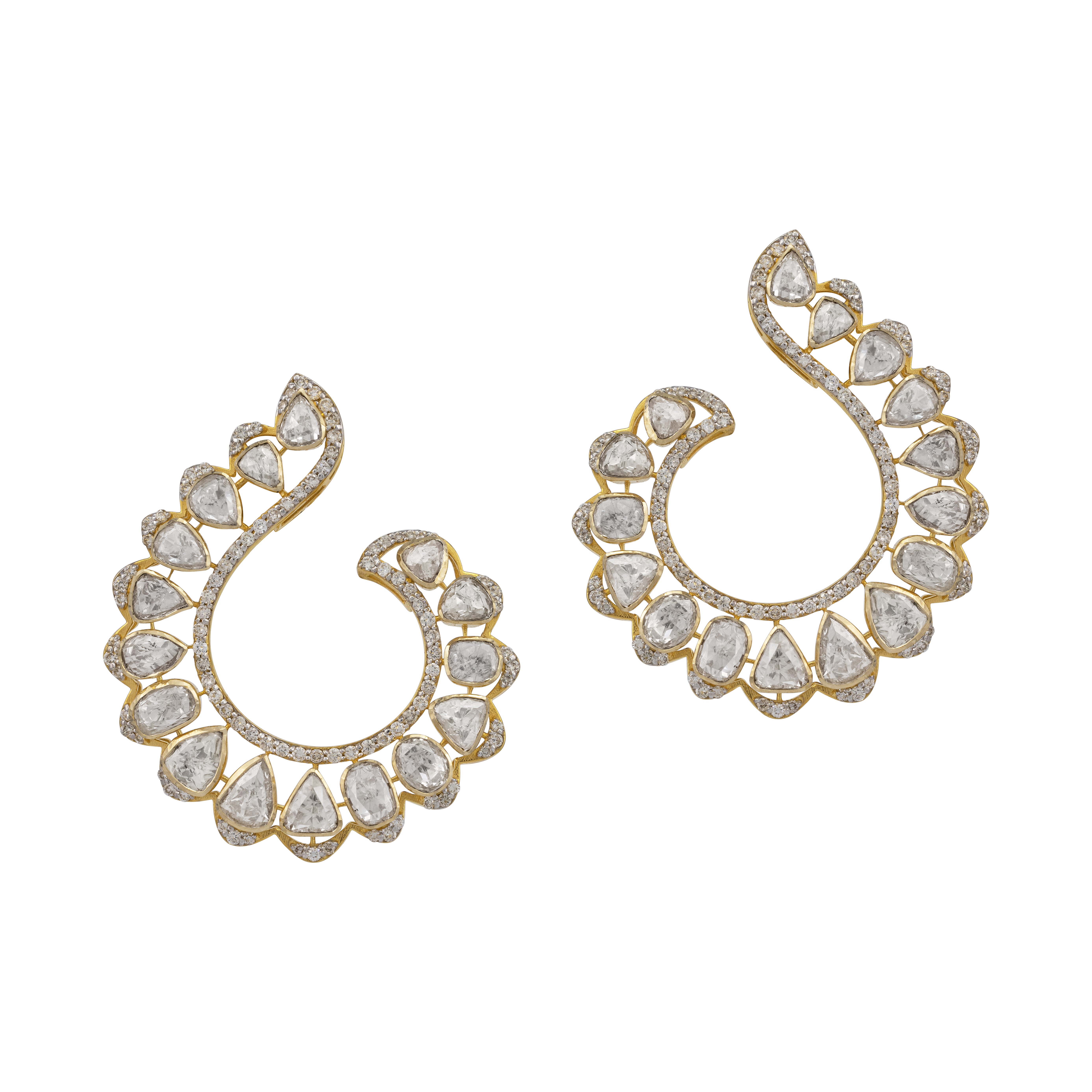 Graceful Polki and Diamond Swirl Hoops